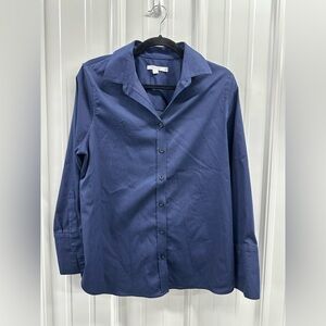 Chico’s Size 1 (Medium) Navy Blue Button-Front Shirt